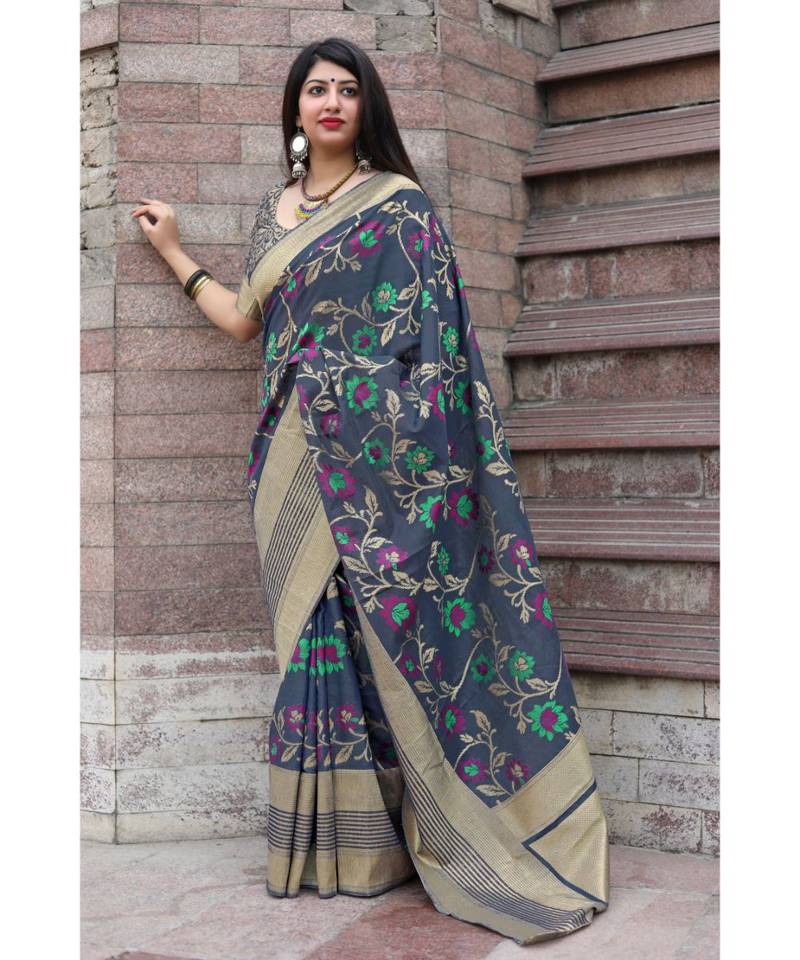 Black Woven banarasi saree with blouse