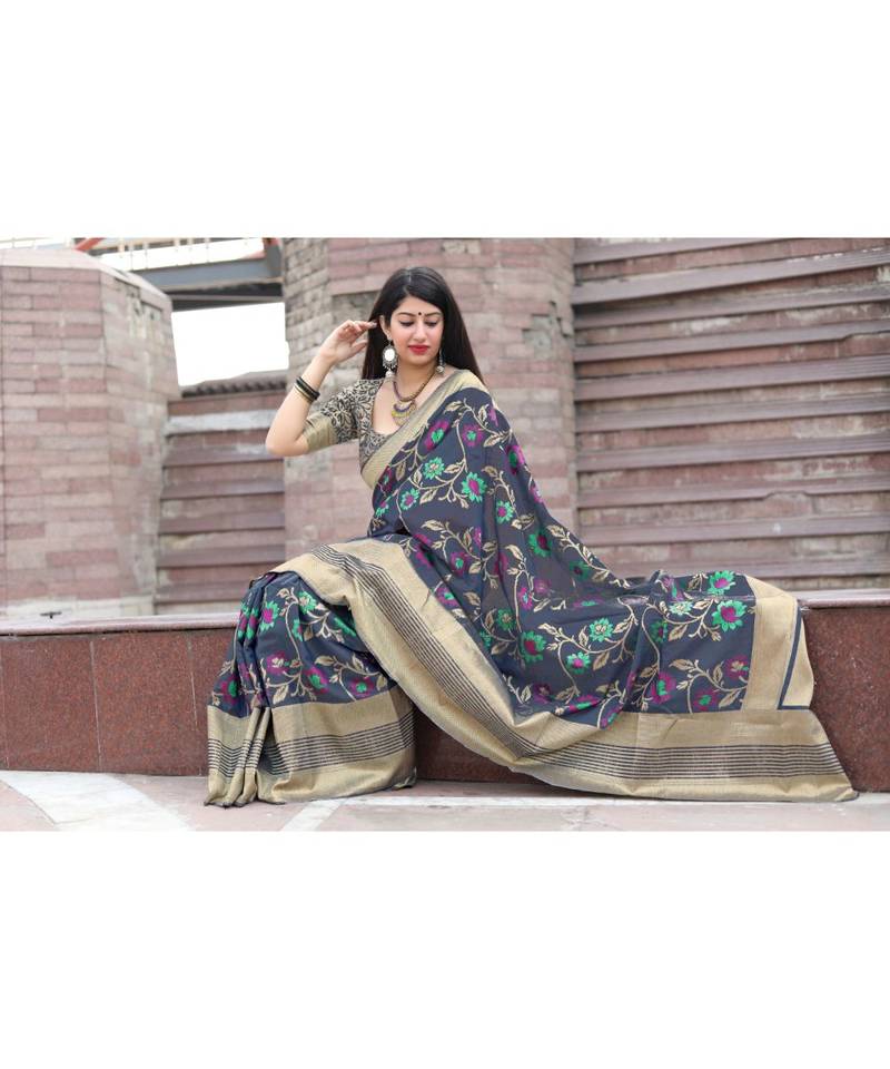 Black Woven banarasi saree with blouse