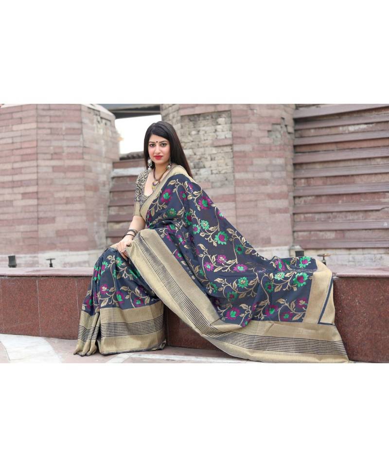 Black Woven banarasi saree with blouse