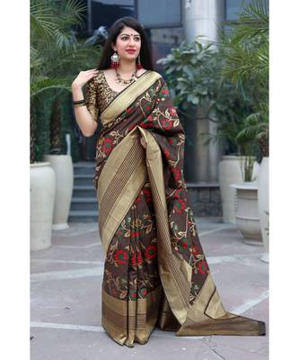 Brown Woven banarasi saree with blouse 1