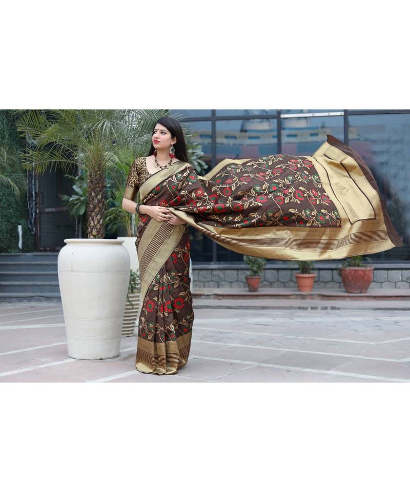 Brown Woven banarasi saree with blouse