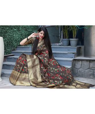 Brown Woven banarasi saree with blouse 4