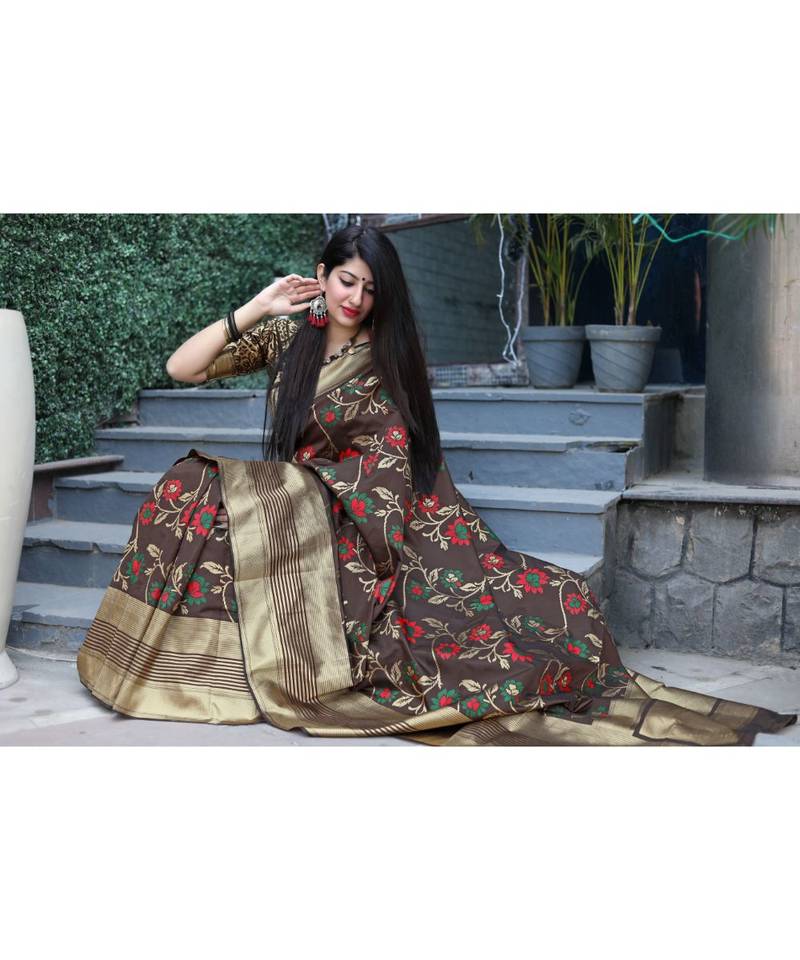 Brown Woven banarasi saree with blouse