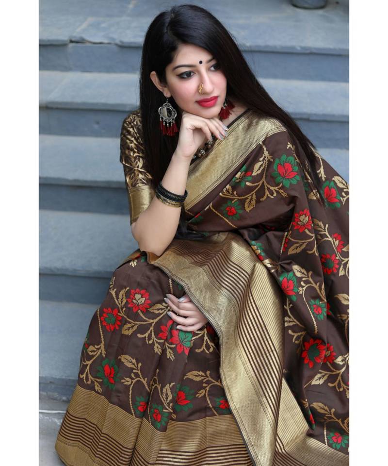 Brown Woven banarasi saree with blouse