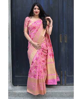 Pink Woven banarasi saree with blouse 1