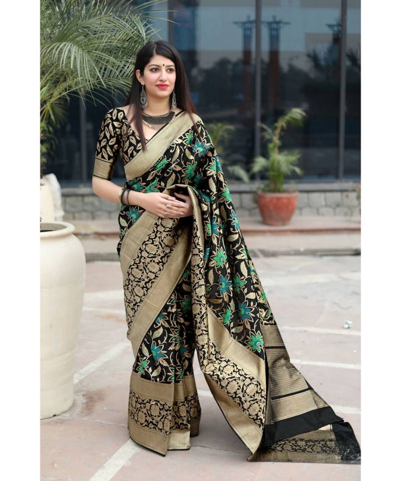 Black Woven banarasi saree with blouse