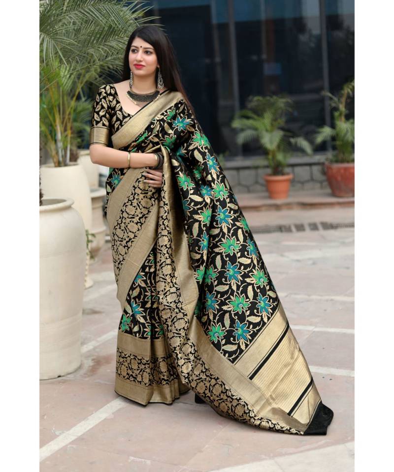 Black Woven banarasi saree with blouse