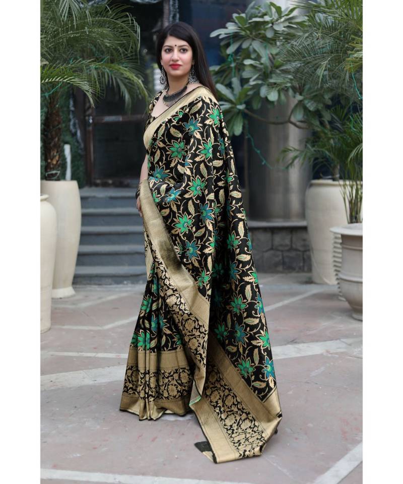 Black Woven banarasi saree with blouse