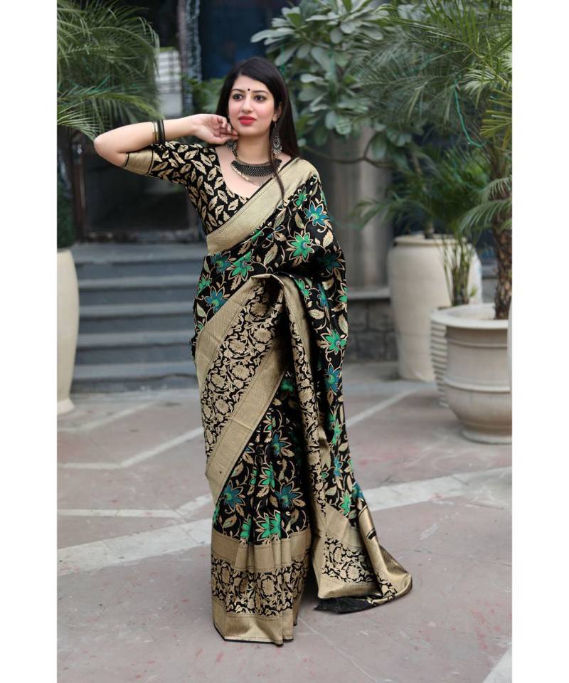 Black Woven banarasi saree with blouse