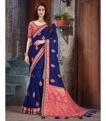 Blue Embroidered Art Silk saree with blouse