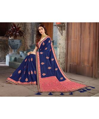 Blue Embroidered Art Silk saree with blouse 5