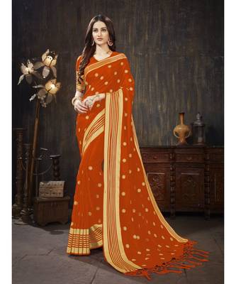Orange Embroidered Art Silk saree with blouse 1