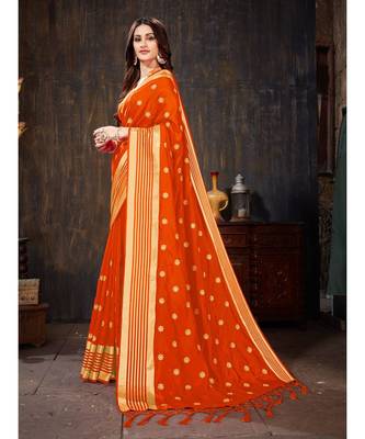 Orange Embroidered Art Silk saree with blouse 2