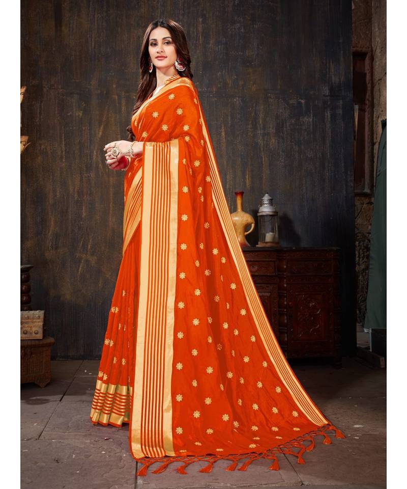 Orange Embroidered Art Silk saree with blouse