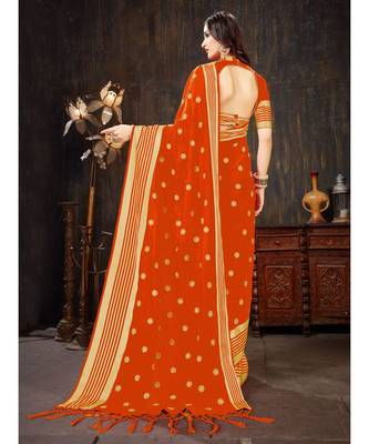 Orange Embroidered Art Silk saree with blouse 3