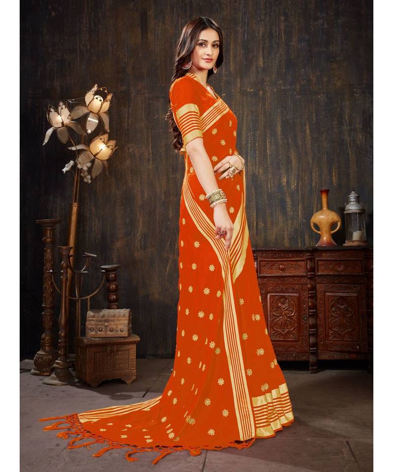 Orange Embroidered Art Silk saree with blouse