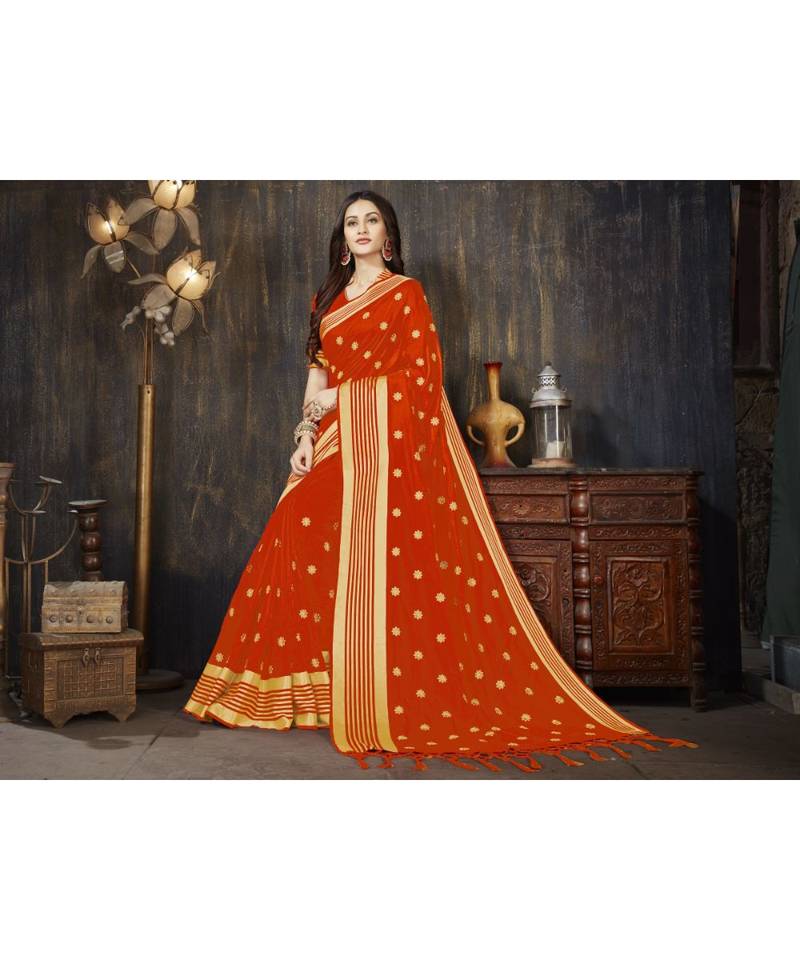 Orange Embroidered Art Silk saree with blouse