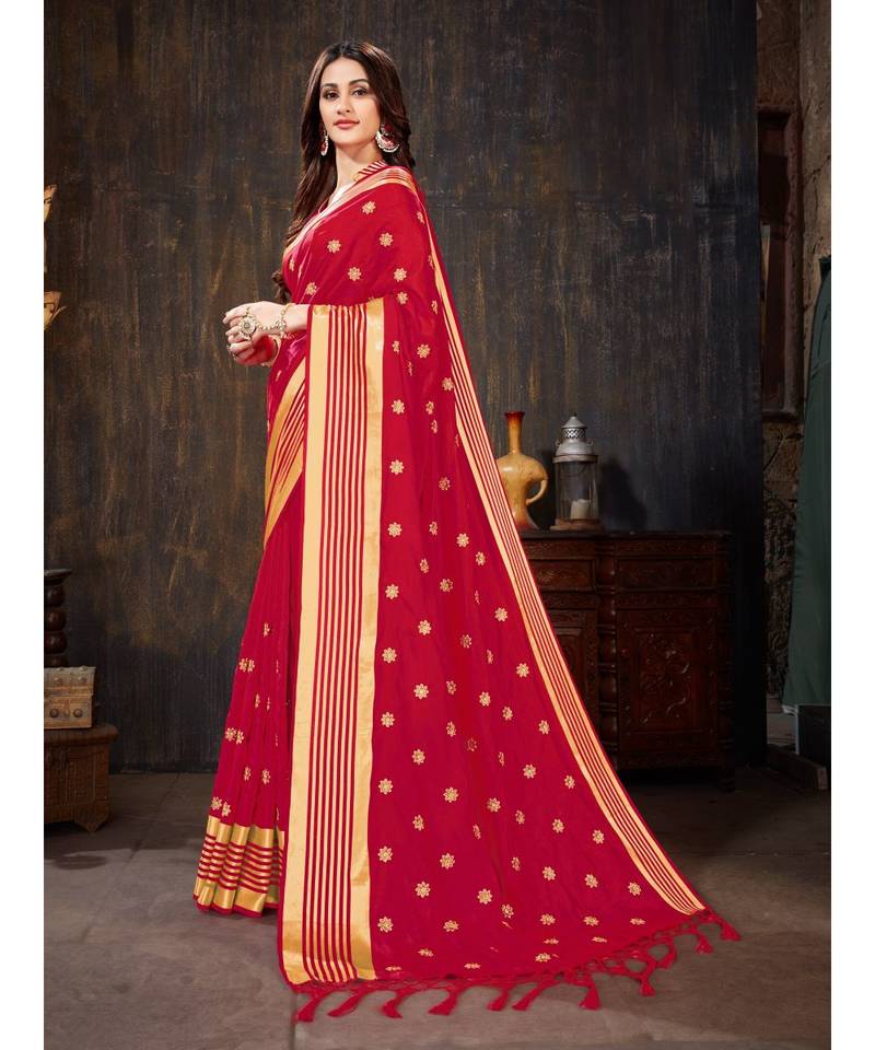 Red Embroidered Art Silk saree with blouse