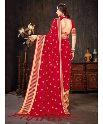 Red Embroidered Art Silk saree with blouse 3