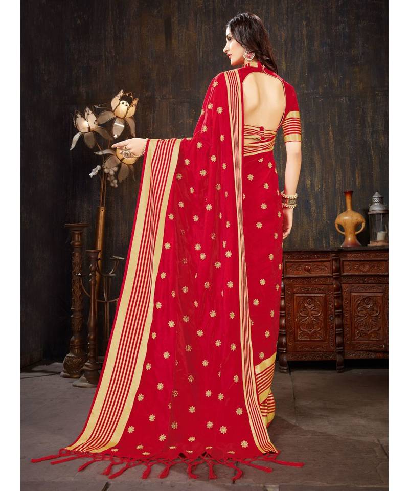 Red Embroidered Art Silk saree with blouse