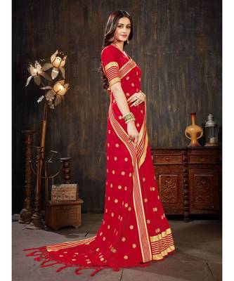 Red Embroidered Art Silk saree with blouse 4