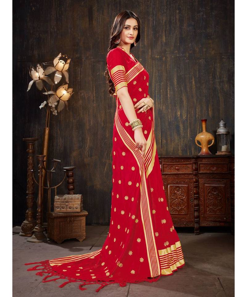 Red Embroidered Art Silk saree with blouse