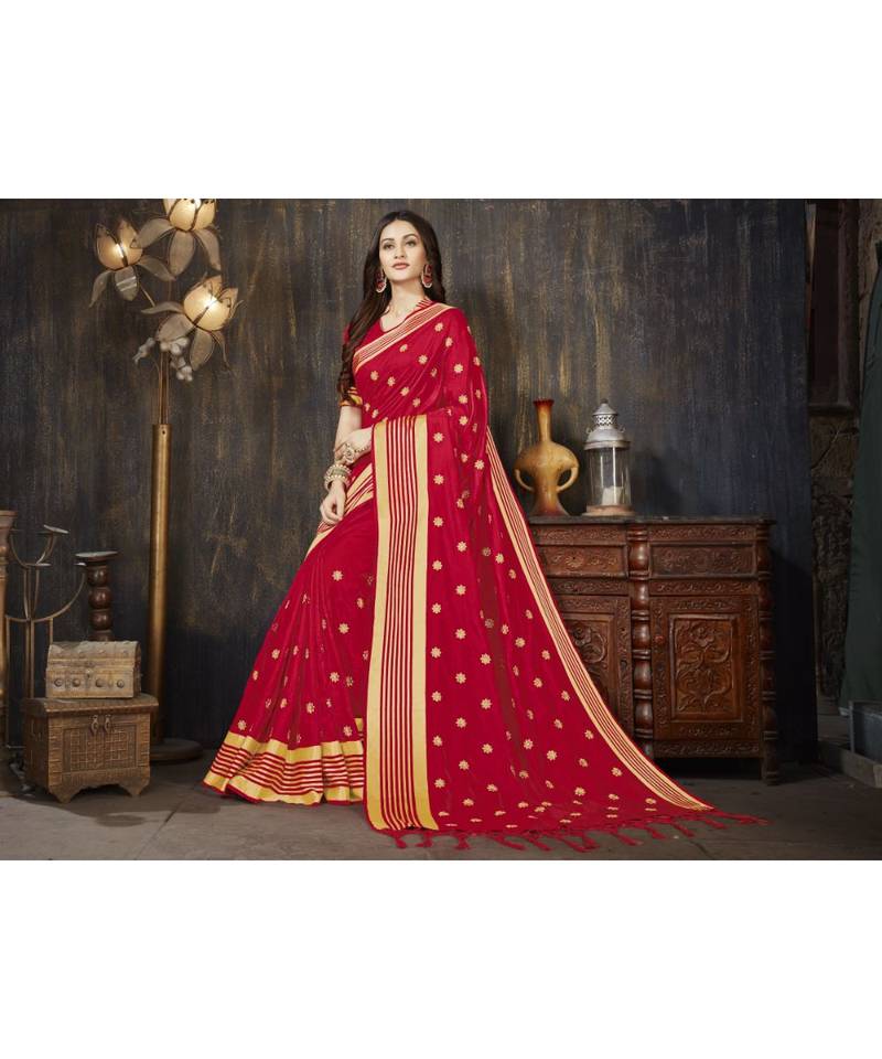 Red Embroidered Art Silk saree with blouse