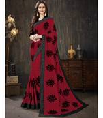 Red embroidered georgette saree with blouse