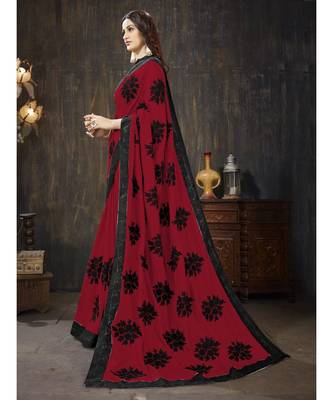 Red embroidered georgette saree with blouse 2