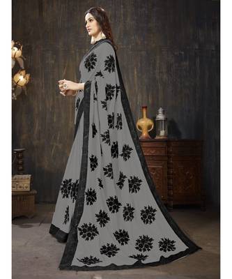 Grey embroidered georgette saree with blouse 2