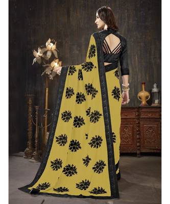 Mustard embroidered georgette saree with blouse 3