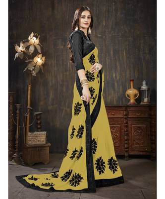 Mustard embroidered georgette saree with blouse 4