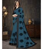 blue embroidered georgette saree with blouse