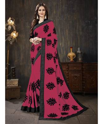 Magenta embroidered georgette saree with blouse 1
