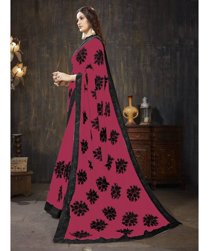 Magenta embroidered georgette saree with blouse