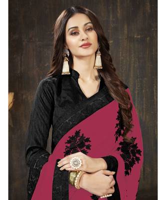 Magenta embroidered georgette saree with blouse 5