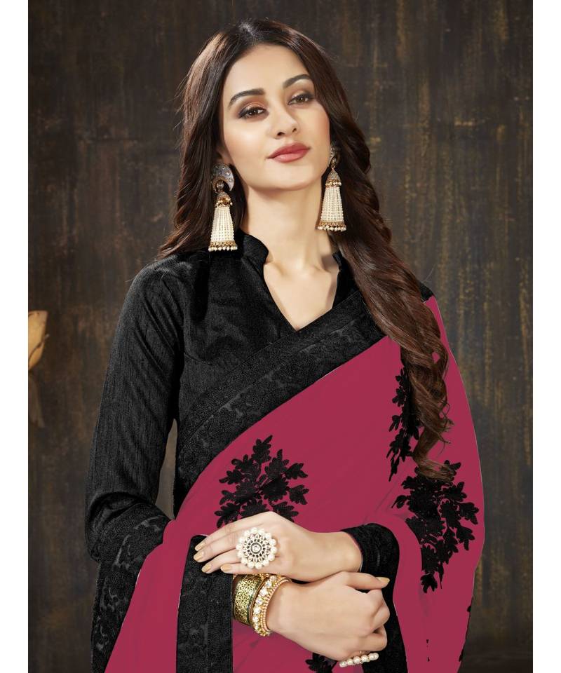 Magenta embroidered georgette saree with blouse