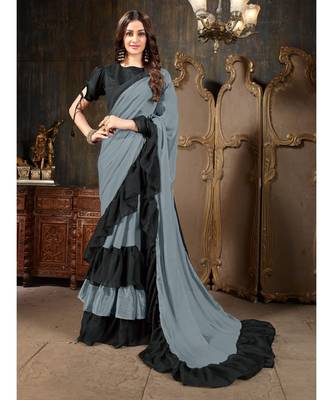 Grey Plain Georgette saree with blouse 1