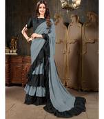 Grey Plain Georgette saree with blouse