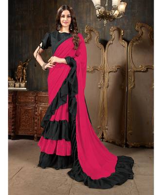 Pink Plain Georgette saree with blouse 1