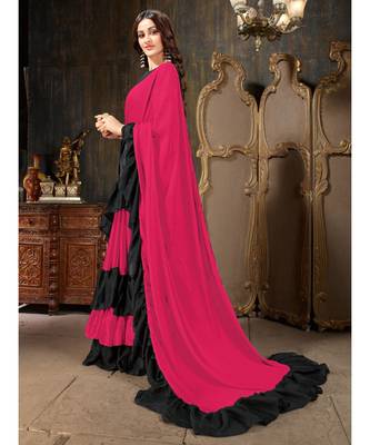 Pink Plain Georgette saree with blouse 2