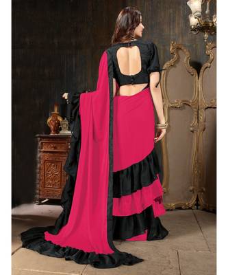 Pink Plain Georgette saree with blouse 3