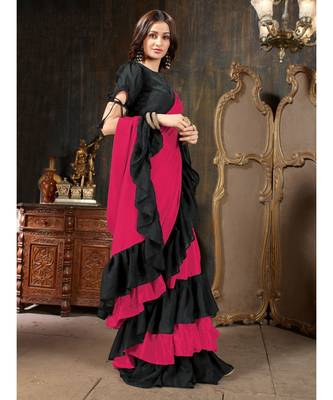 Pink Plain Georgette saree with blouse 4