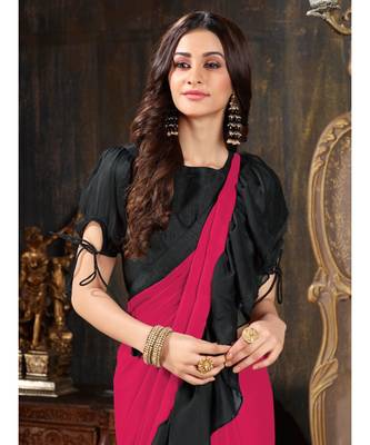 Pink Plain Georgette saree with blouse 5