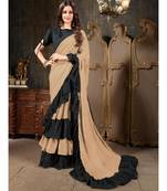 Beige Plain Georgette saree with blouse