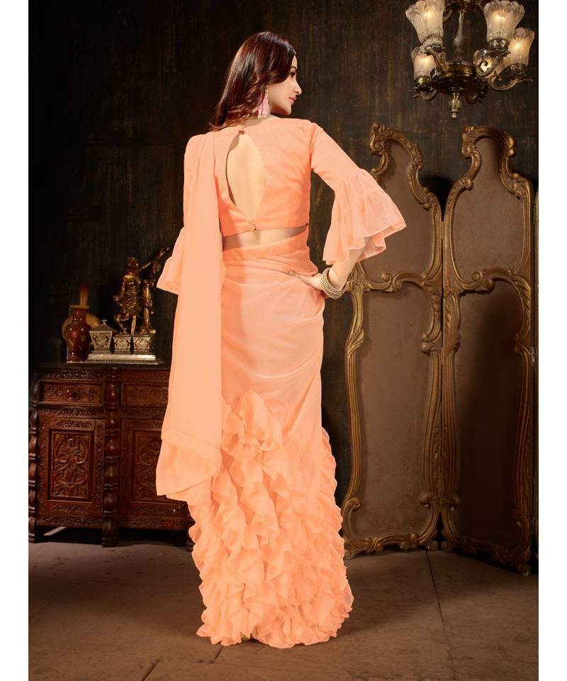 Peach Plain Georgette saree with blouse