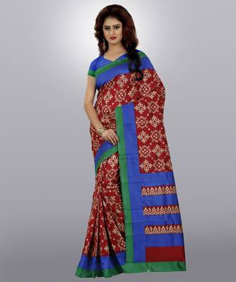 multicolor printed cotton saree with blouse 1