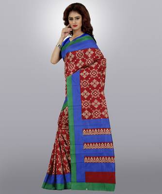 multicolor printed cotton saree with blouse 2