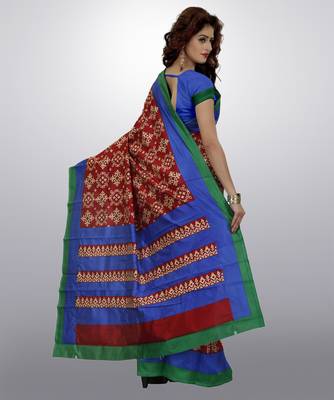 multicolor printed cotton saree with blouse 3