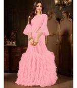 Pink Plain Georgette saree with blouse